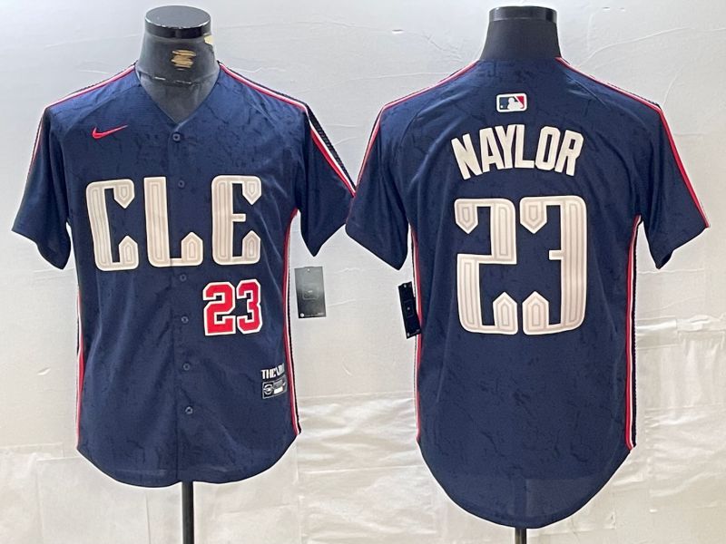 Men Cleveland Indians #23 Naylor Blue City Edition Nike 2024 MLB Jersey style 3